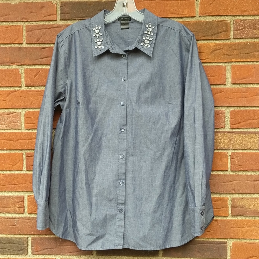 Ann Taylor blouse with jeweled neckline